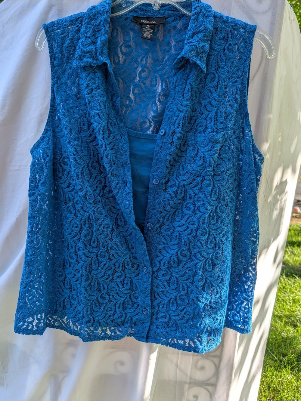 Style & Co. Teal Blue Lace Sleeveless Button-Front Shirt with Tank